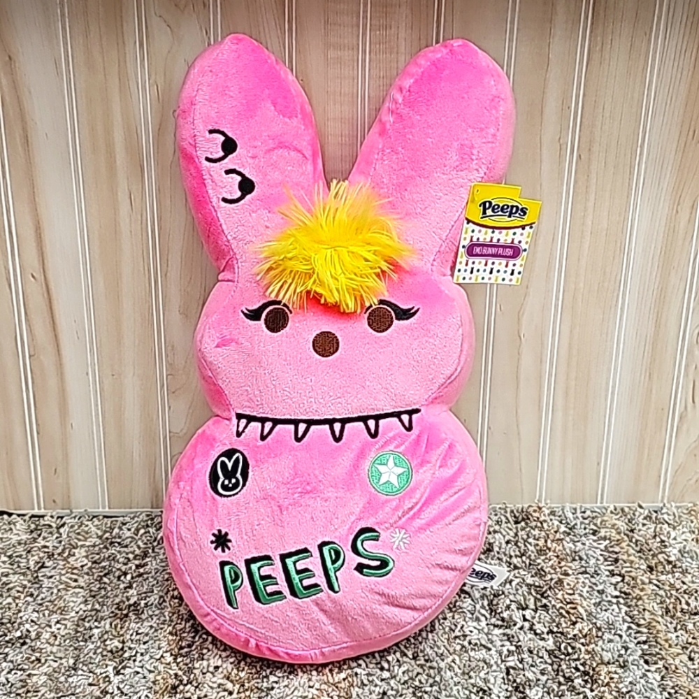 Peeps Plush Bunny • Pink •15" Tall Rock • Emo • Punk • Embroidered • NWT